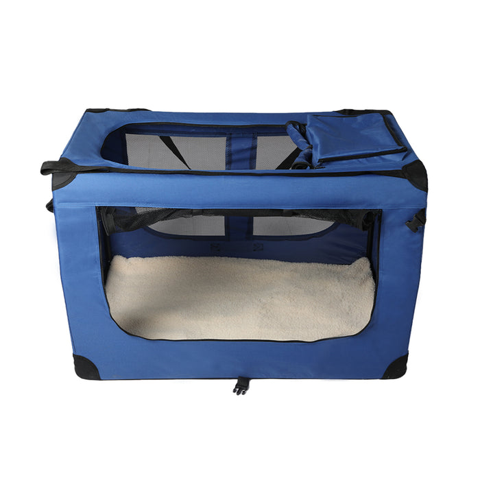 Deluxe Pet Travel Carrier | Folding Soft Sided Dog Crate | Blue Small