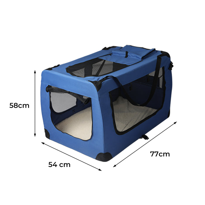 Deluxe Pet Travel Carrier | Folding Soft Sided Dog Crate | Blue Small