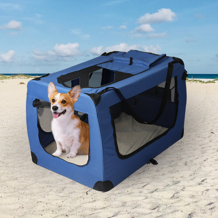 Deluxe Pet Travel Carrier | Folding Soft Sided Dog Crate | Blue Small