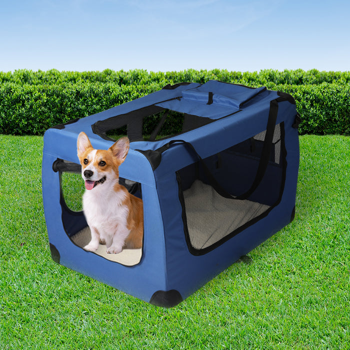 Deluxe Pet Travel Carrier | Folding Soft Sided Dog Crate | Blue Small