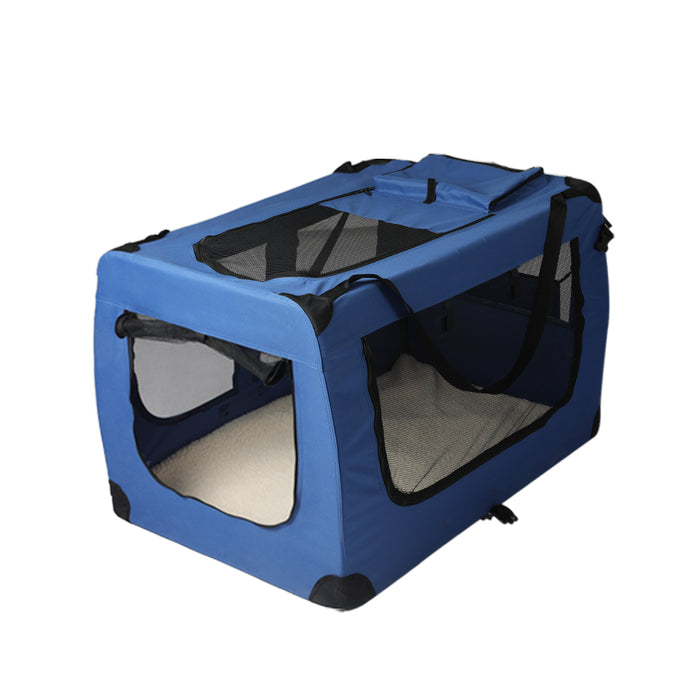 Deluxe Pet Travel Carrier | Folding Soft Sided Dog Crate | Blue Small