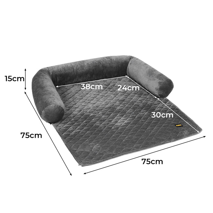 Pawzee Two in One Comfy Soft Cover Pet Bed | Cotton Filled Dog Bed - Grey Medium