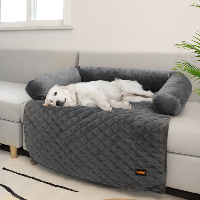 Pawzee Two in One Comfy Soft Cover Pet Bed | Cotton Filled Dog Bed - Grey Medium