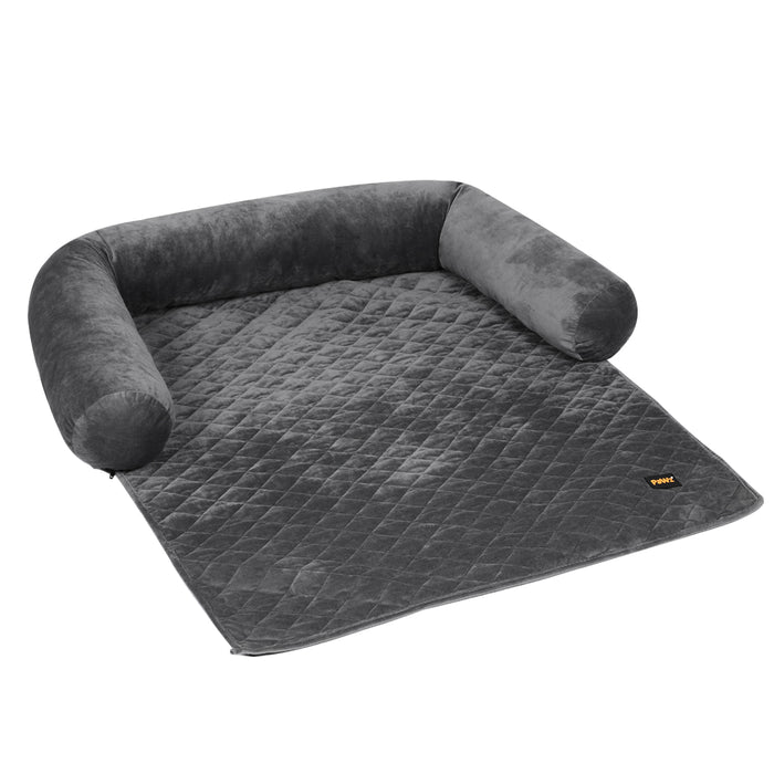 Pawzee Two in One Comfy Soft Cover Pet Bed | Cotton Filled Dog Bed - Grey Medium