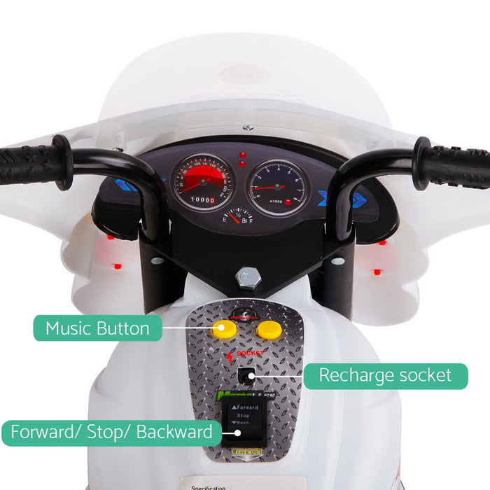 Funzee Kids Ride On Electric Motorbike with Lights | Kids Battery Operated Ride On Bike In White
