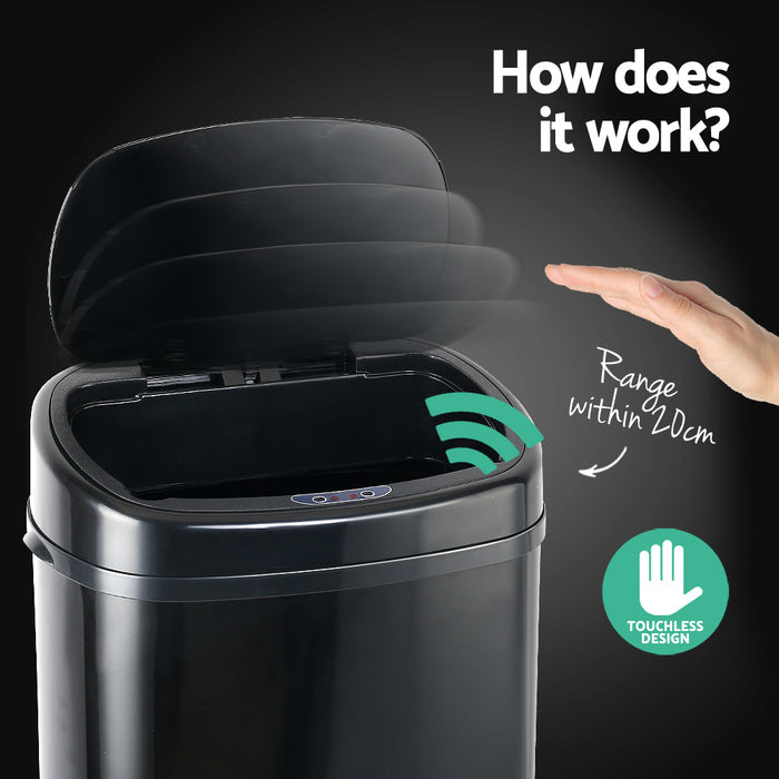 Automa 88L Black Motion Sensor Rubbish Bin | Hands Free Rubbish Bins