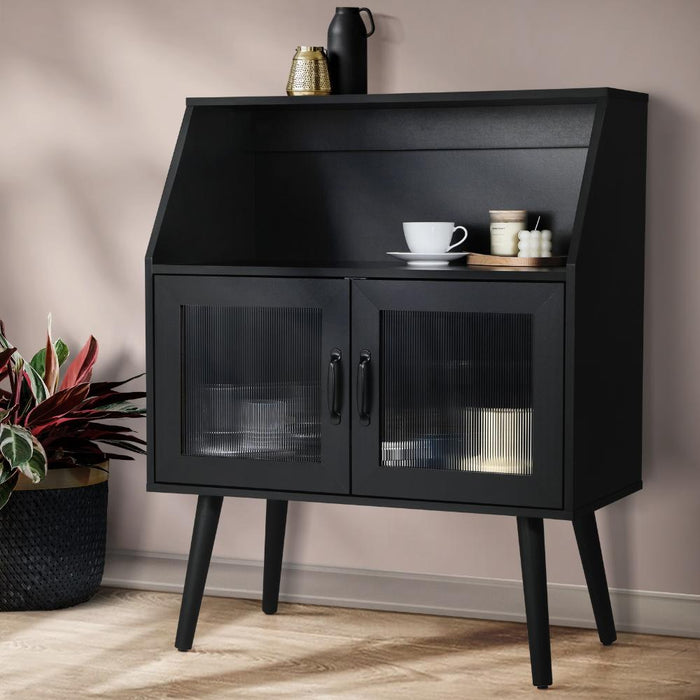 Noire Premio Black Sideboard Cabinet with Glass Doors and And Storage Shelves | 2 Models