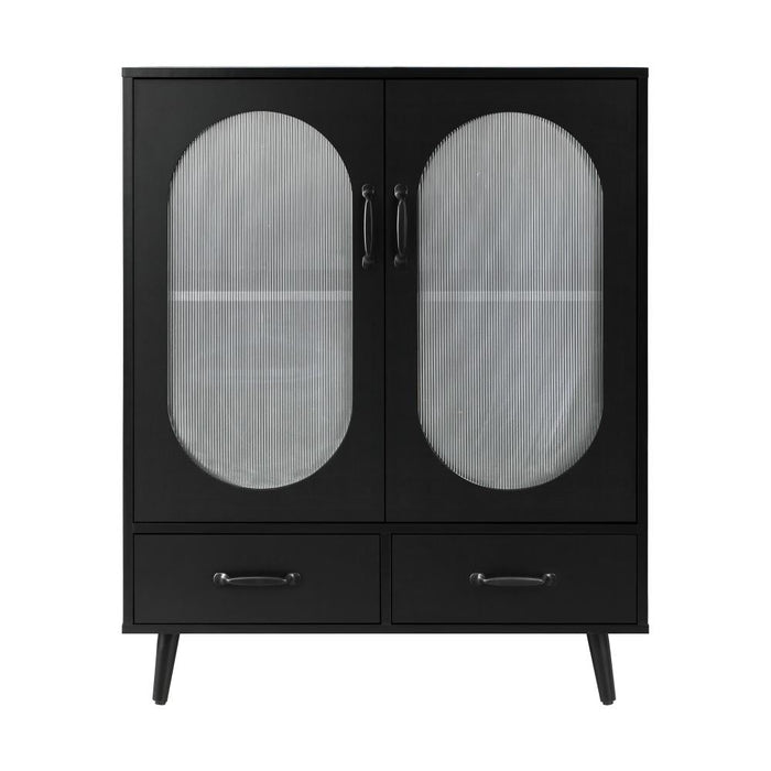 Noire Premio Black Sideboard Cabinet with Glass Doors and And Storage Shelves | 2 Models