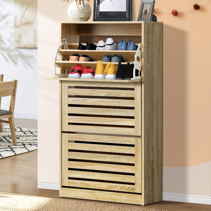 Oikiture 45 Pairs Shoe Cabinet Storage Rack and Organiser in Natural | Modern Shoe Racks