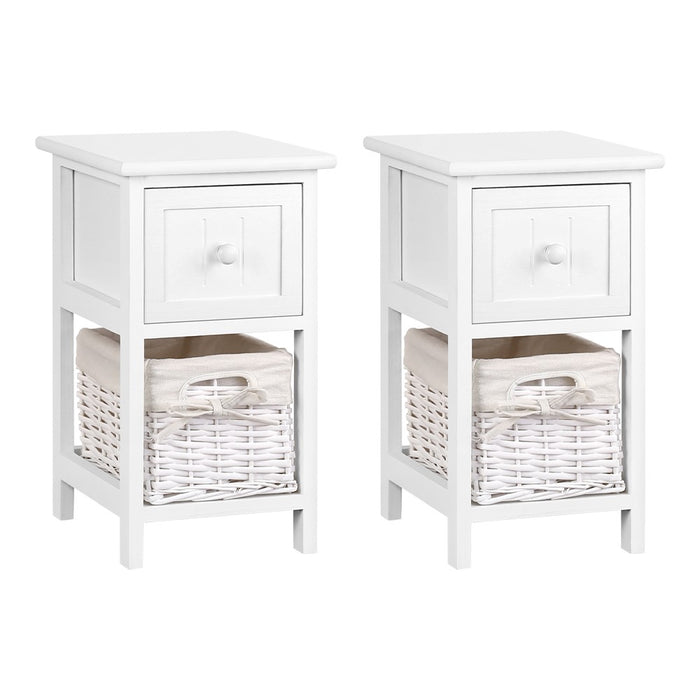 Set of Two Mila Wooden Bedside Tables in White