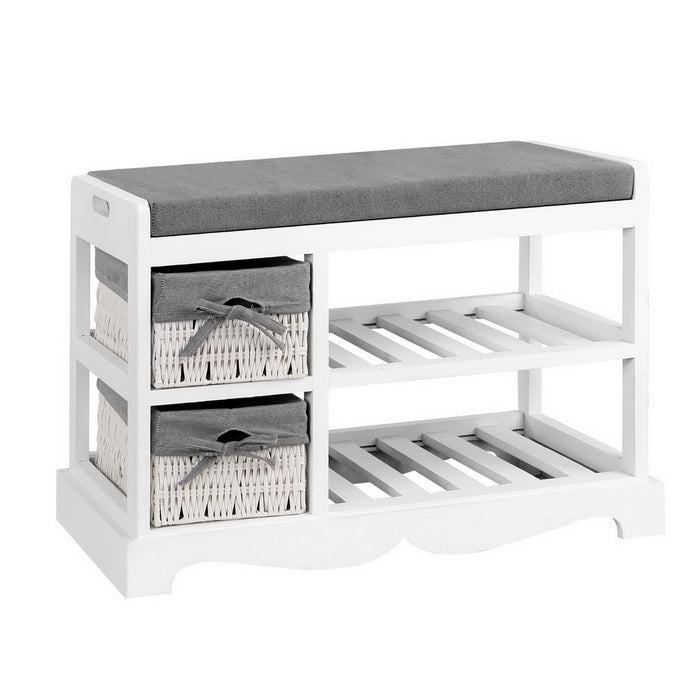 Kartis Wooden White Shoe Cabinet Bench |  Modern Shoe Storage Cabinet