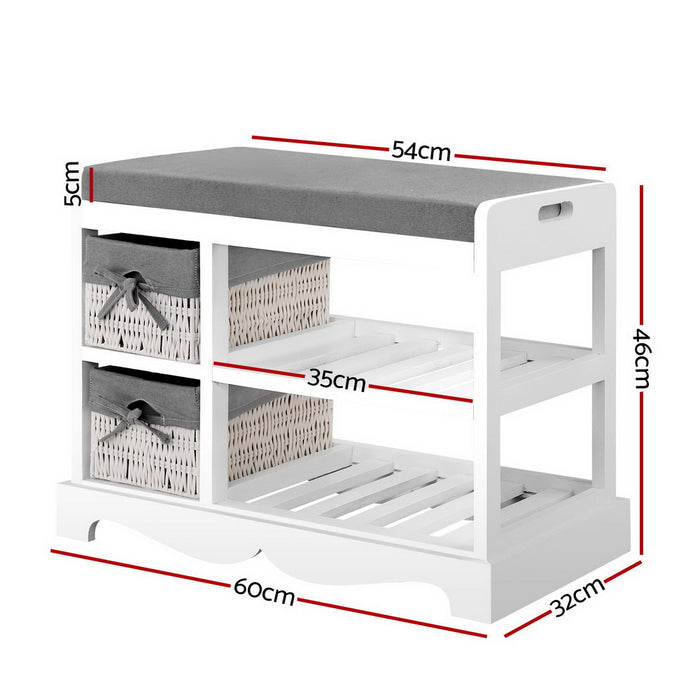 Kartis Wooden White Shoe Cabinet Bench |  Modern Shoe Storage Cabinet