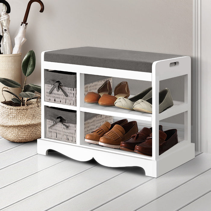 Kartis Wooden White Shoe Cabinet Bench |  Modern Shoe Storage Cabinet