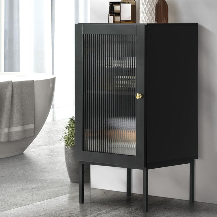 Amaro Nero Tempered Glass Bathroom Cabinet Storage Unit | Multi Storage Laundry or Bathroom Cupboard and Shelving Unit | 3 Sizes