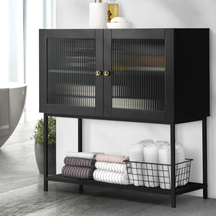 Amaro Nero Tempered Glass Bathroom Cabinet Storage Unit | Multi Storage Laundry or Bathroom Cupboard and Shelving Unit | 3 Sizes