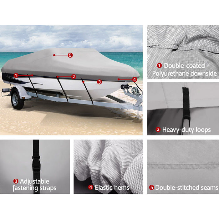 Heavy Duty Adjustable 4.2m - 4.8m Waterproof Boat Cover - Grey