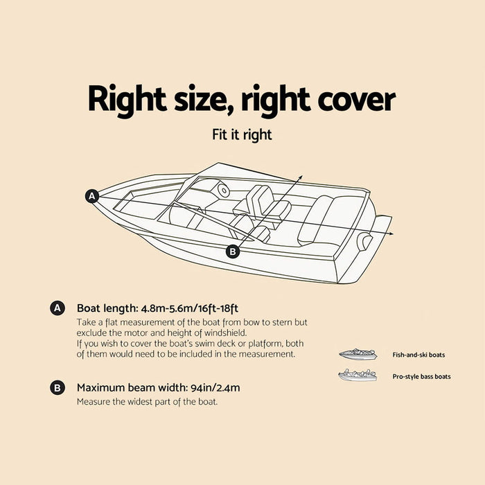 Heavy Duty Adjustable 4.8m - 5.6m Waterproof Boat Cover - Grey