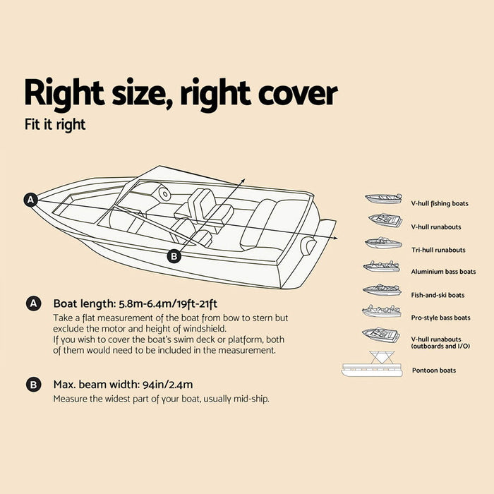 Heavy Duty Adjustable High Clearance 5.8m - 6.4m Waterproof Boat Cover