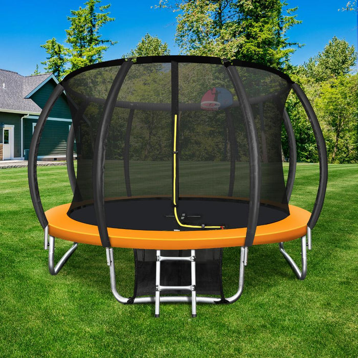 12FT/3.7m Premium Kids Trampoline with Basketball Set | Orange Safe Fully Enclosed Outdoor Play Trampoline by Mazam