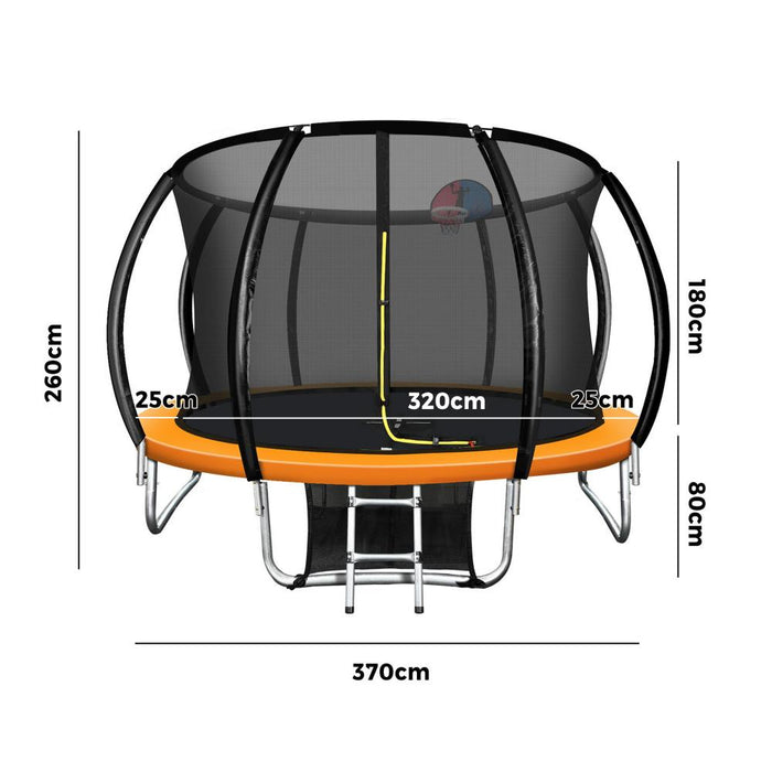 12FT/3.7m Premium Kids Trampoline with Basketball Set | Orange Safe Fully Enclosed Outdoor Play Trampoline by Mazam