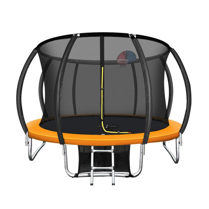 12FT/3.7m Premium Kids Trampoline with Basketball Set | Orange Safe Fully Enclosed Outdoor Play Trampoline by Mazam