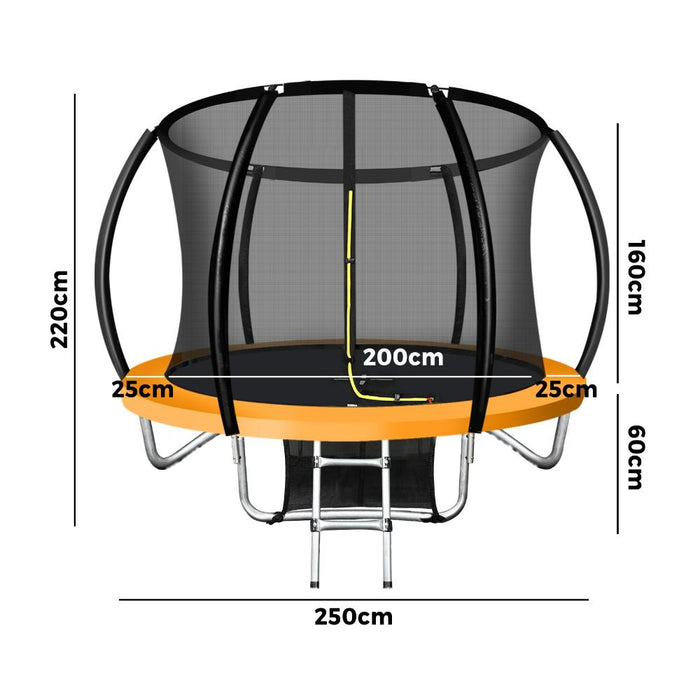 8FT/2.5m Premium Kids Trampoline | Orange Safe Fully Enclosed Outdoor Play Trampoline by Mazam