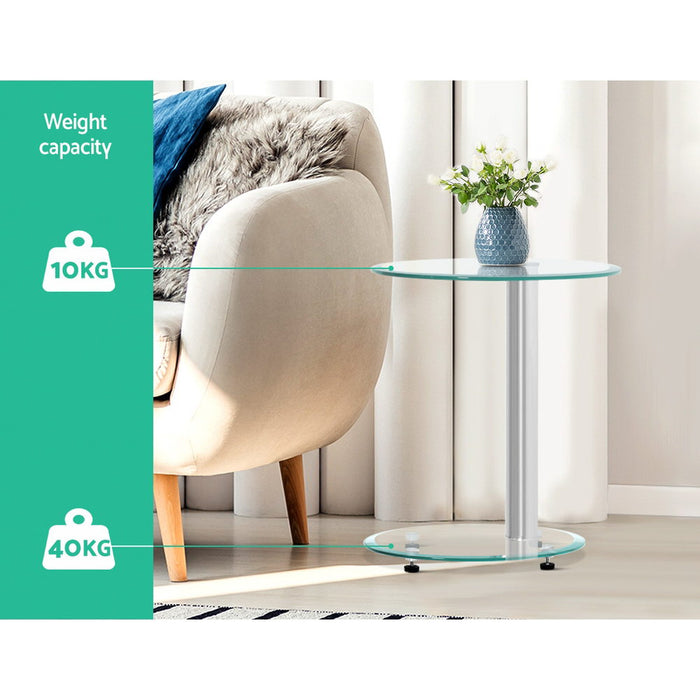 Gianni Tempered Glass 45cm Round 2 Tier Side Table | Glass Coffee Table