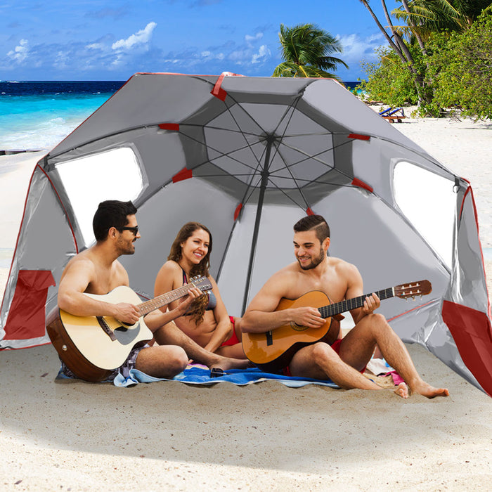 2.33M Large Beach Umbrella | UV Protected Beach Shelter and Beach Shade in Red