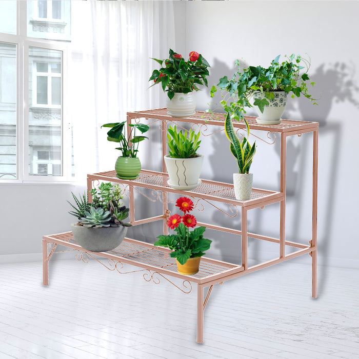 Natura 3 Tier Metal Plant Stand | Flower Pot Shelves and Stand Rose Gold