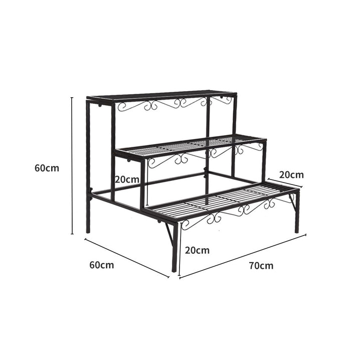 Natura 3 Tier Metal Plant Stand | Flower Pot Shelves and Stand in Black