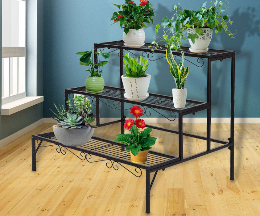 Natura 3 Tier Metal Plant Stand | Flower Pot Shelves and Stand in Black