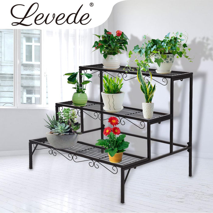 Natura 3 Tier Metal Plant Stand | Flower Pot Shelves and Stand in Black