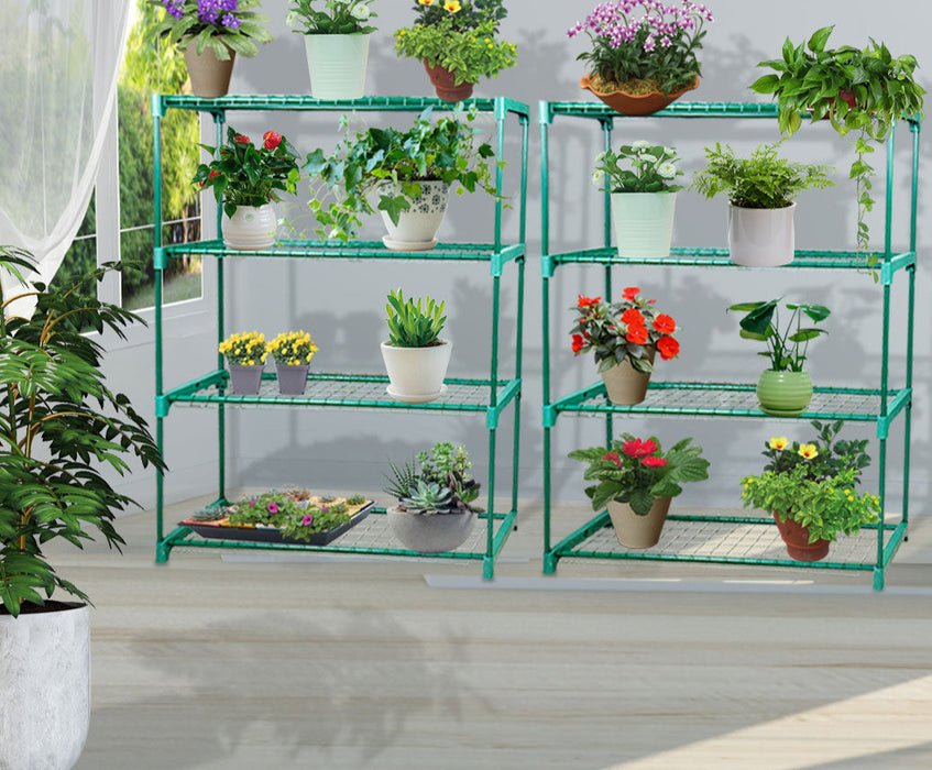 Set of Two Natura Four Tier Plant Shelve Garden Greenhouse Steel Storage Shelving Frame Stand Rack