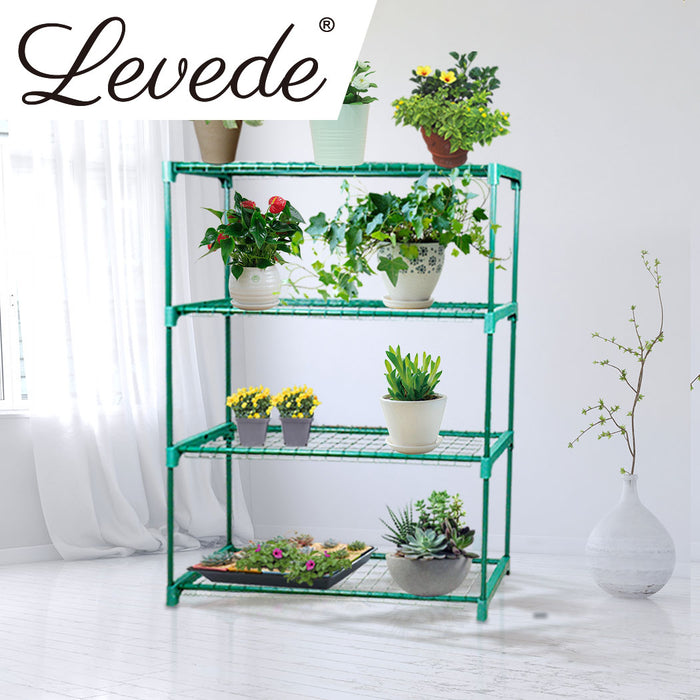 Set of Two Natura Four Tier Plant Shelve Garden Greenhouse Steel Storage Shelving Frame Stand Rack