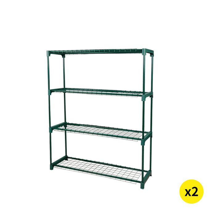 Set of Two Natura Four Tier Plant Shelve Garden Greenhouse Steel Storage Shelving Frame Stand Rack