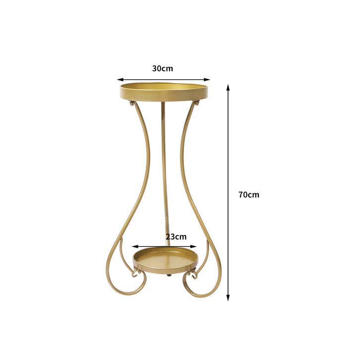 Natura Rose 2 Tier Metal Plant Stand | 70cm Flower Pot Shelves and Stand in Gold