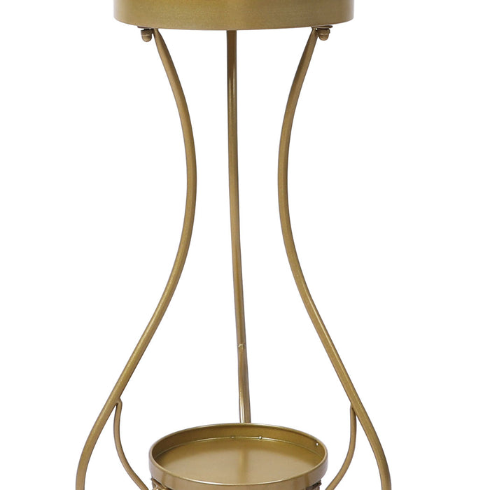 Natura Rose 2 Tier Metal Plant Stand | 70cm Flower Pot Shelves and Stand in Gold