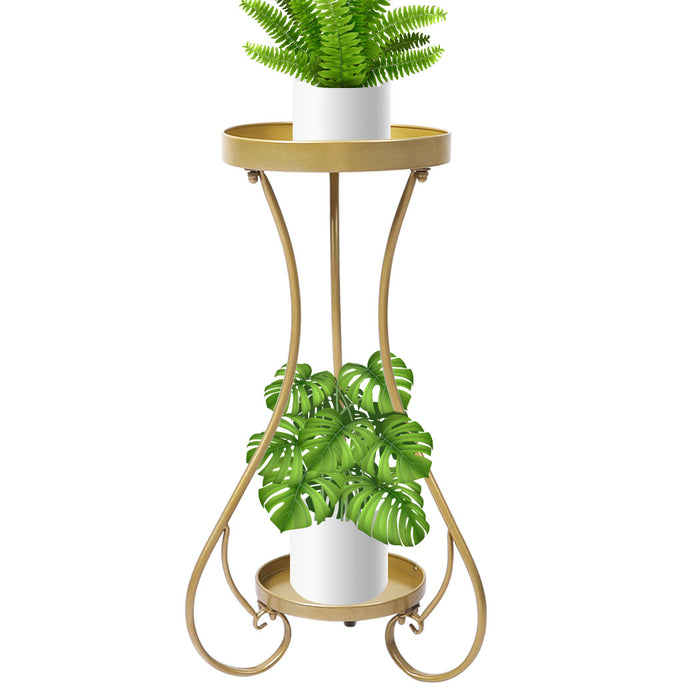 Natura Rose 2 Tier Metal Plant Stand | 70cm Flower Pot Shelves and Stand in Gold