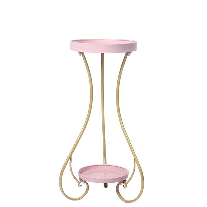 Natura Rose 2 Tier Metal Plant Stand | 70cm Flower Pot Shelves and Stand in Pink