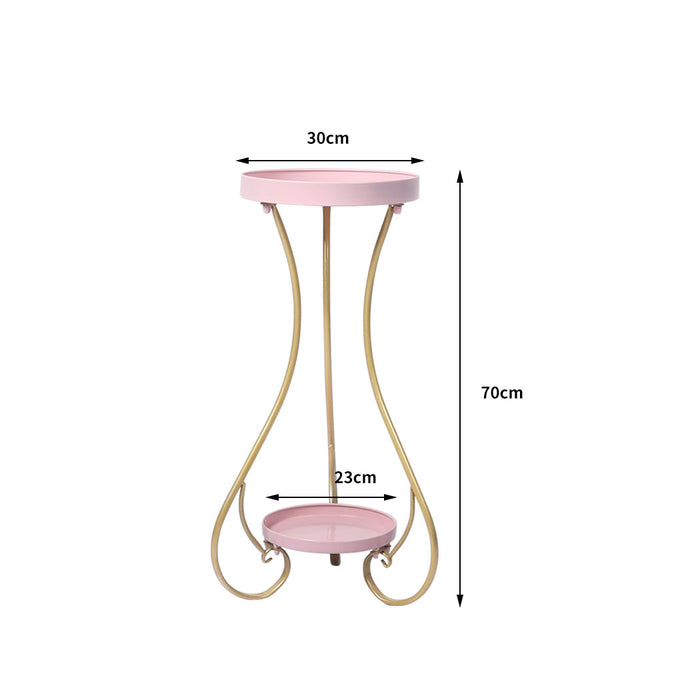 Natura Rose 2 Tier Metal Plant Stand | 70cm Flower Pot Shelves and Stand in Pink