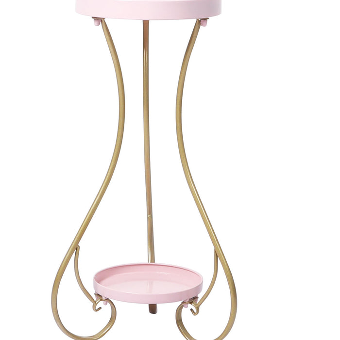 Natura Rose 2 Tier Metal Plant Stand | 70cm Flower Pot Shelves and Stand in Pink