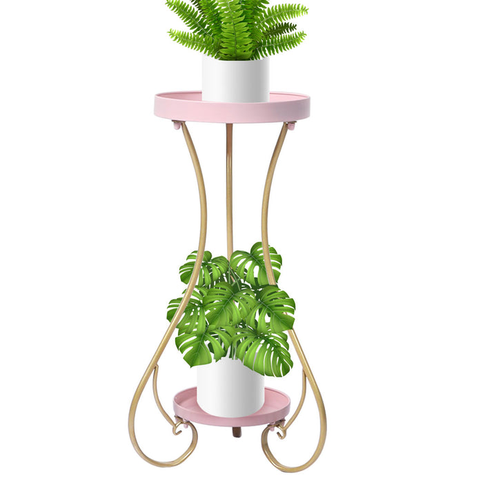 Natura Rose 2 Tier Metal Plant Stand | 70cm Flower Pot Shelves and Stand in Pink