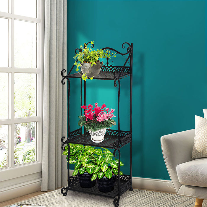 Natura Retro 3 Tier Metal Plant Stand | Flower Pot Shelves and Stand in Black