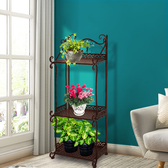 Natura X 3 Tier Metal Plant Stand | Flower Pot Shelves and Stand in Bronze