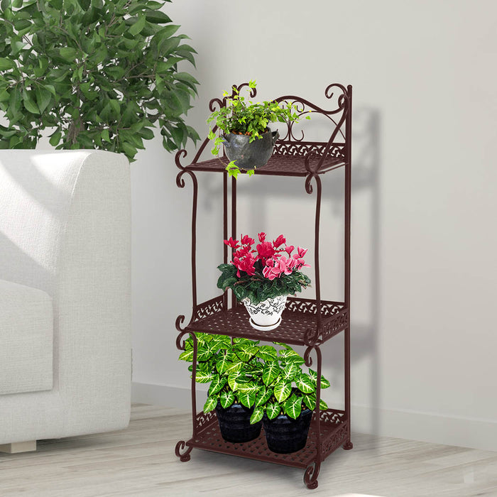 Natura X 3 Tier Metal Plant Stand | Flower Pot Shelves and Stand in Bronze