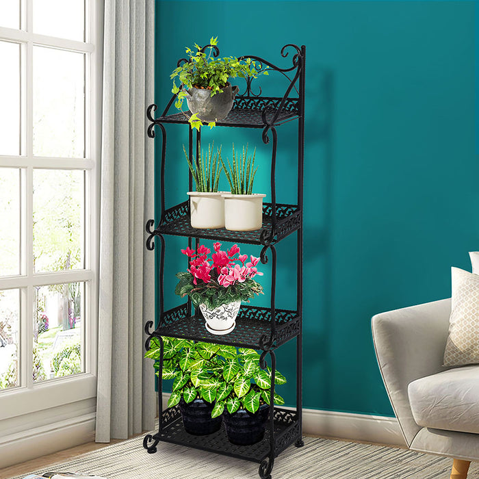 Natura Retro 4 Tier Metal Plant Stand | 97cm Flower Pot Shelves and Stand in Black