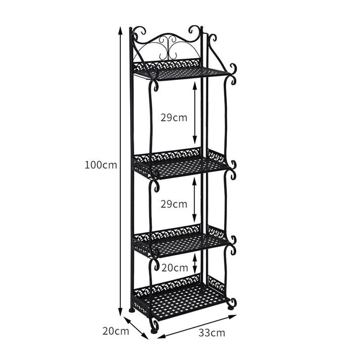 Natura Retro 4 Tier Metal Plant Stand | Flower Pot Shelves and Stand in Black