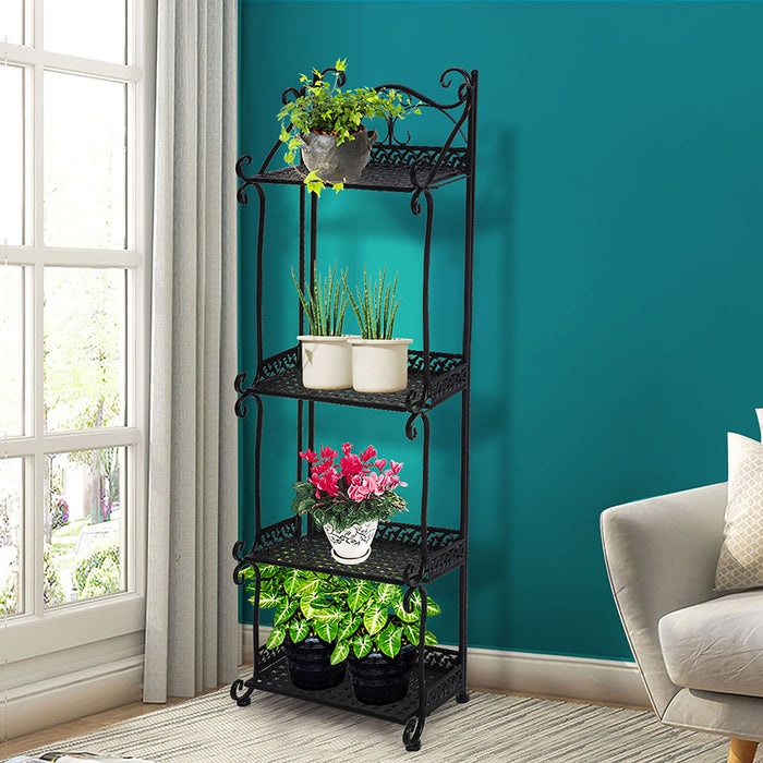 Natura Retro 4 Tier Metal Plant Stand | Flower Pot Shelves and Stand in Black