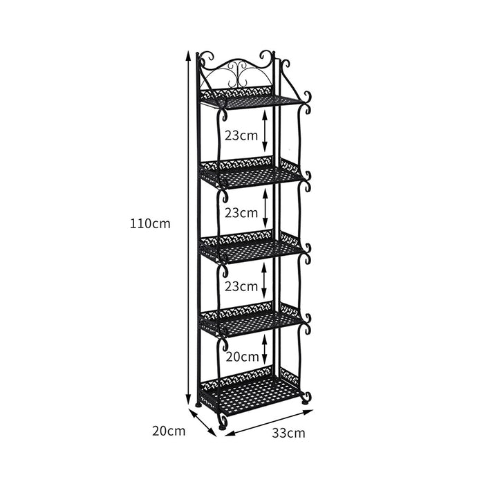 Natura Retro 5 Tier Metal Plant Stand | Flower Pot Shelves and Stand in Black