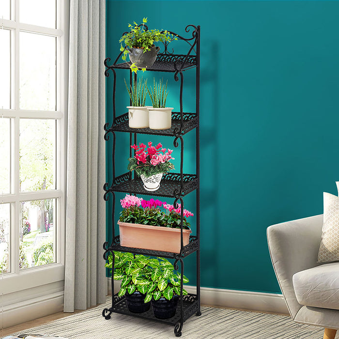 Natura Retro 5 Tier Metal Plant Stand | Flower Pot Shelves and Stand in Black